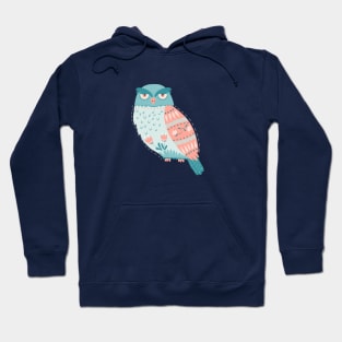 Folk Art Owl in Pink + Blue Hoodie